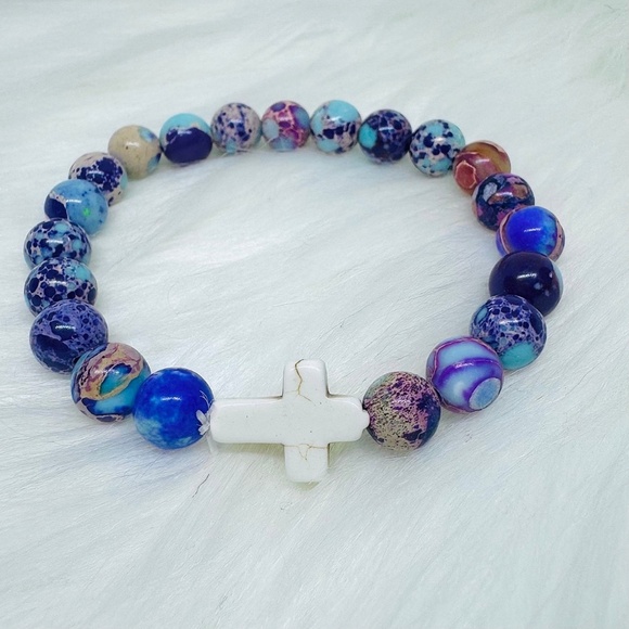 Wholesale Cross 8mm beaded Natural Stone Bracelets - Picture 7 of 7